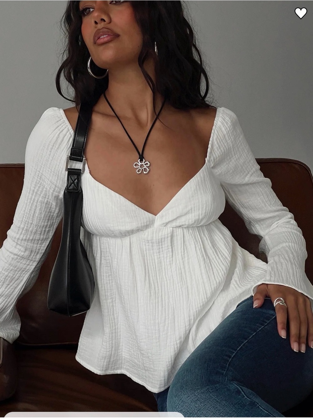 Princess Polly White V-Neck Long Sleeve Peasant Blouse